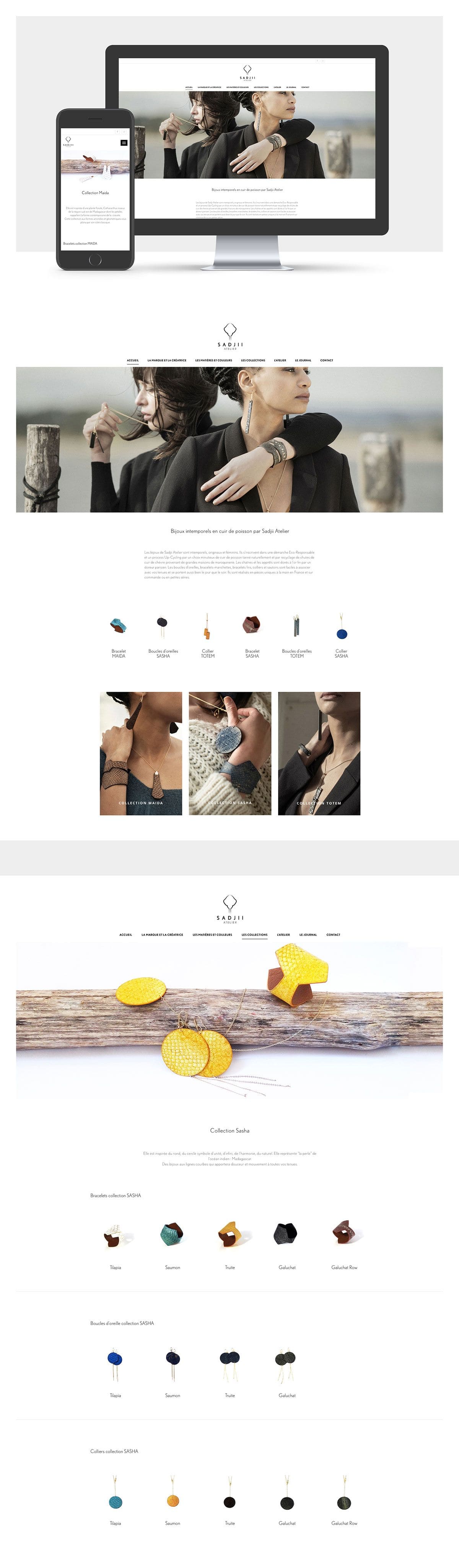 Présentation du site de Sadjii Atelier avec visuels des pages du site responsive design